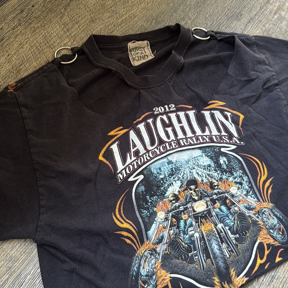 Black Laughlin Motorcycle Rally Crop Top - Picture 2 of 7
